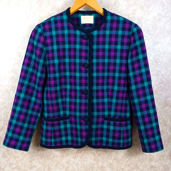 Vintage PENDLETON  100% Virgin Wool Jacket Collarless Women's Size 12 Plaid - Picture 1 of 8